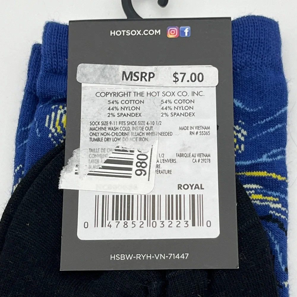 Hot Sox Socks Womens 9-11 Royal Starry Night Van Gogh Famous Artist Series Crew